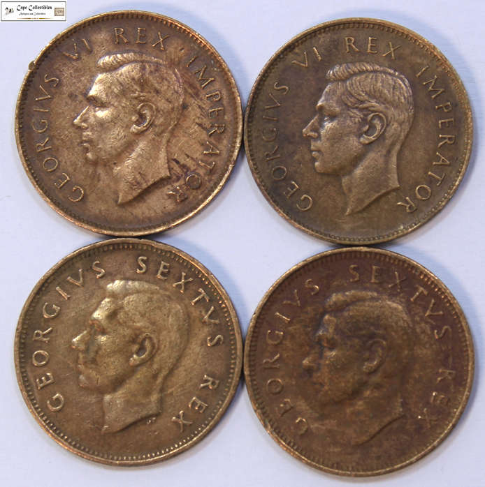 South Africa 1/4 Penny 1944, 1945, 1948, 1950 Coins Farthing (Four Coins) Circulated