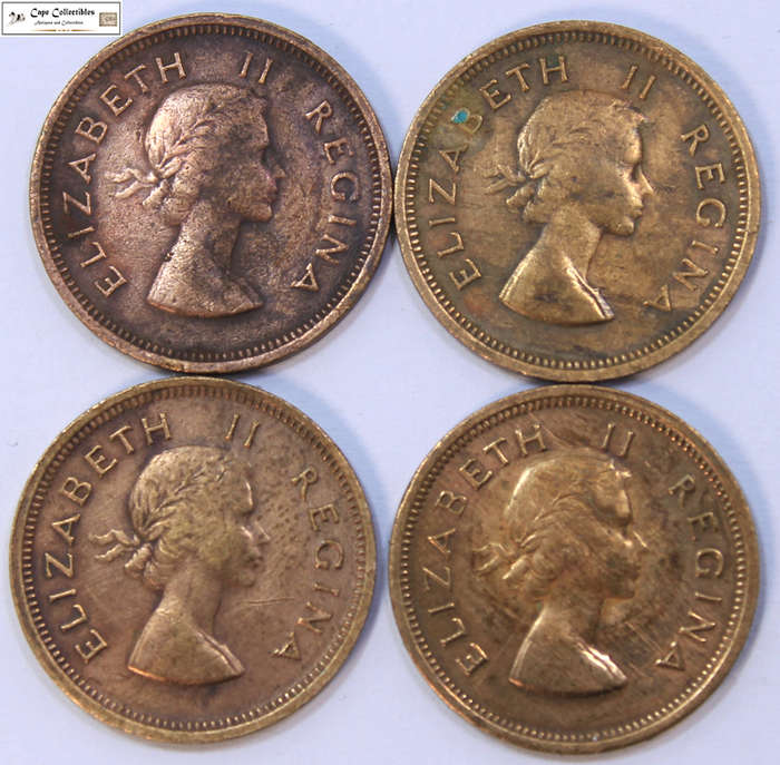 South Africa 1/4 Penny 1953x2, 1955, 1958 Coins Farthing (Four Coins) Circulated