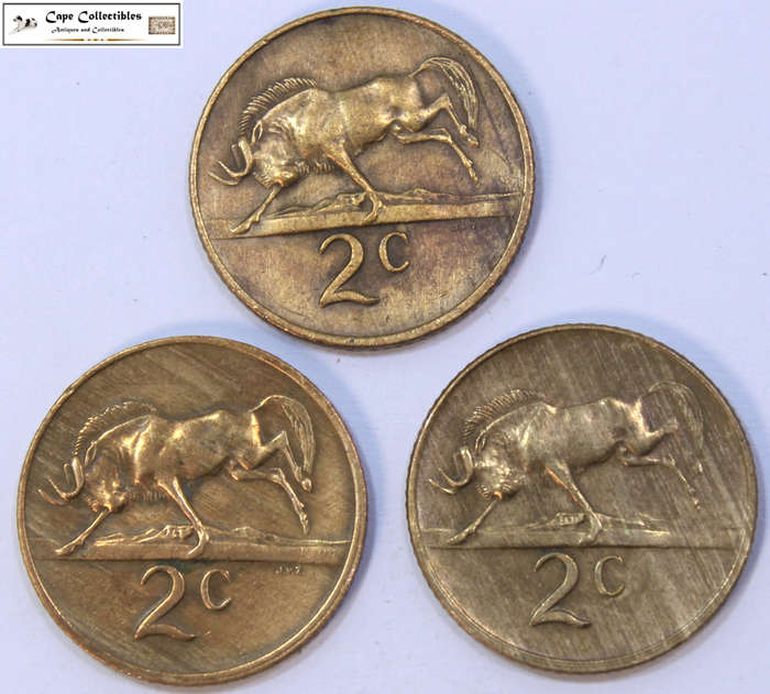 South Africa 3 x 2 Cent 1979 Coins Diederichs (Three Coins) Circulated