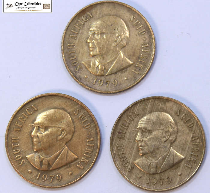 South Africa 3 x 2 Cent 1979 Coins Diederichs (Three Coins) Circulated