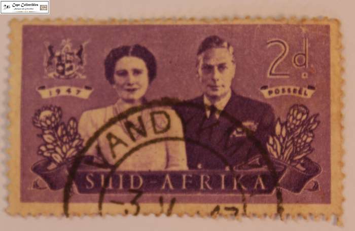 South Africa 2 Pence 1947 George VI and Queen Elizabeth SA Visit Stamp  (Scott 104)