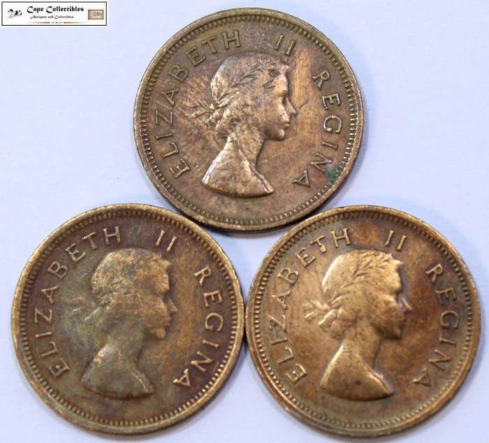 South Africa 1/4 Penny 1953x2, 1955 Coins Farthing (Three Coins) Circulated