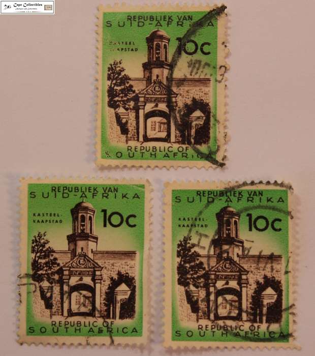 South Africa 3 x 10 Cent 1961 Cape Town Castle Entrance Stamps (Scott 337)