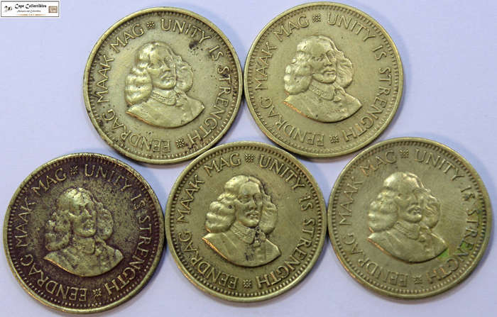 South Africa 1/2 Cent 1961 x 5 (Five Coins) Circulated