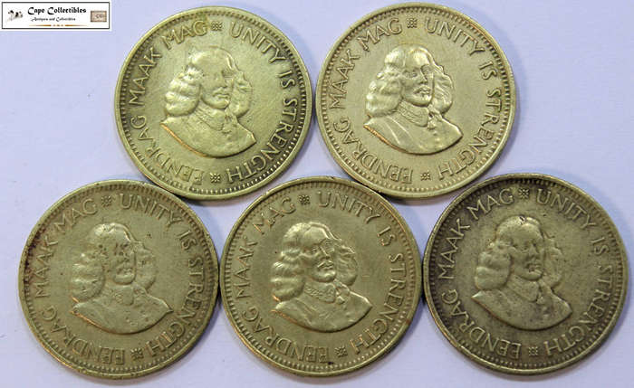 South Africa 1/2 Cent 1961 x 5 (Five Coins) Circulated