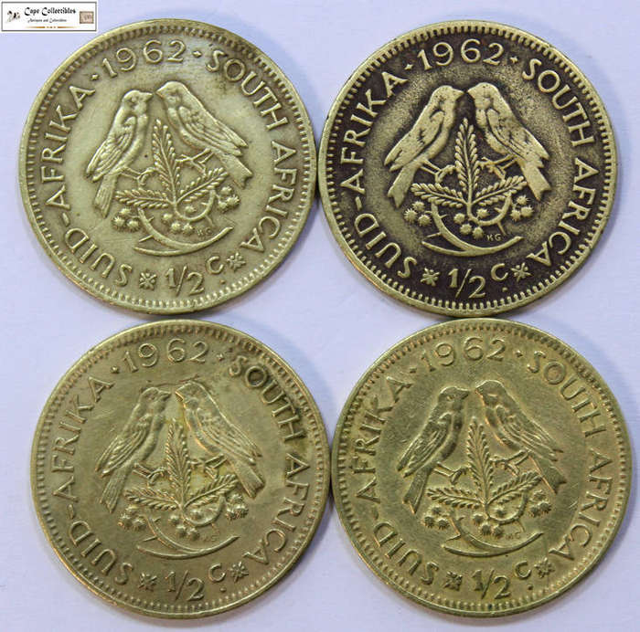 South Africa 1/2 Cent 1962 x 4 (Four Coins) Circulated