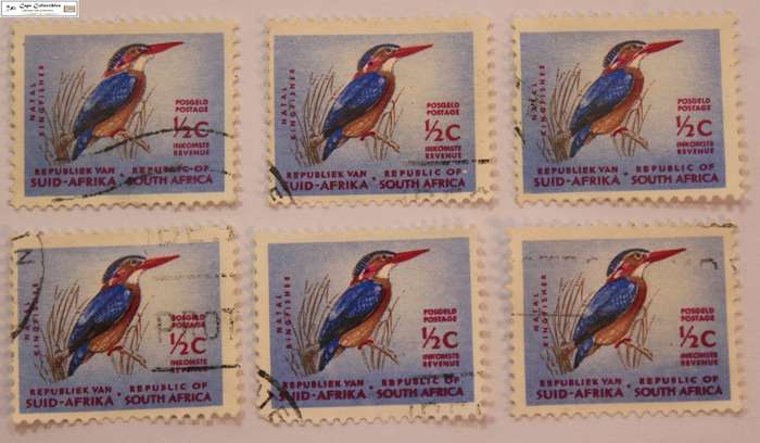 South Africa 6 x 1/2 Cent 1961 Natal Kingfisher Stamps (Scott 326)
