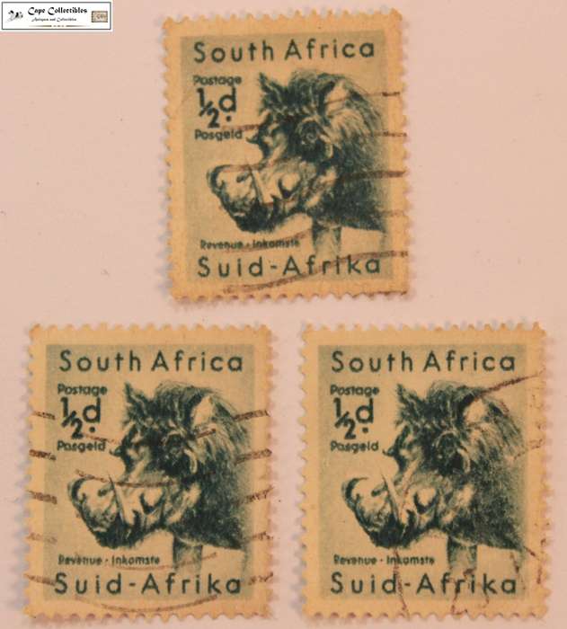 South Africa 3 x 1/2 Pence 1954 Warthog Stamps (Scott 221)
