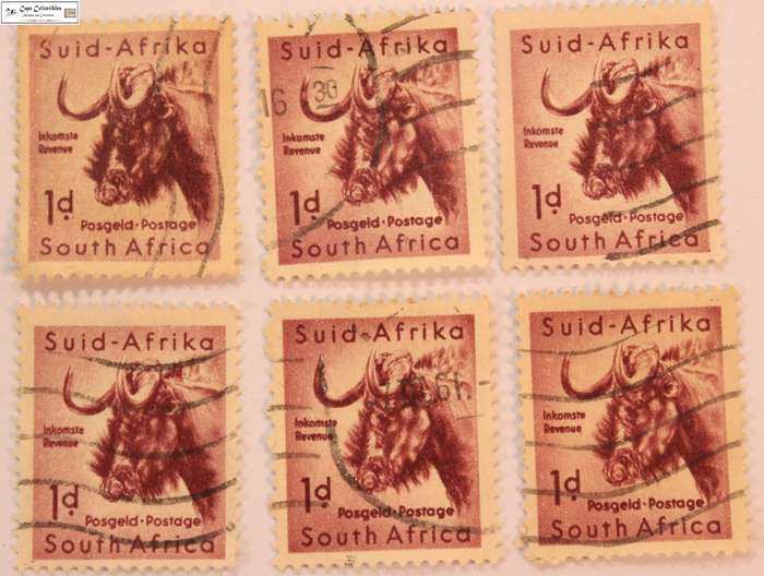 South Africa 6 x 1 Pence 1954 Wildebeest Stamps (Scott 222)