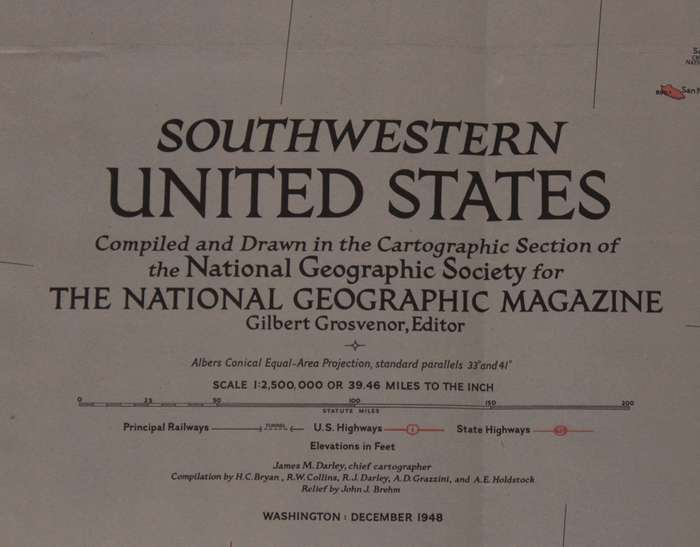 National Geographic Folded Map of The South Western United States December 1948