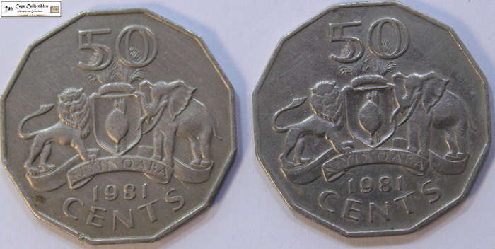 Swaziland 2 x 1981 50 Cents King Sobhuza II Coins Circulated