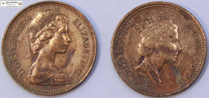 United Kingdom 1 New Pence 1984 & 1987 Coins (Two Coins) Circulated
