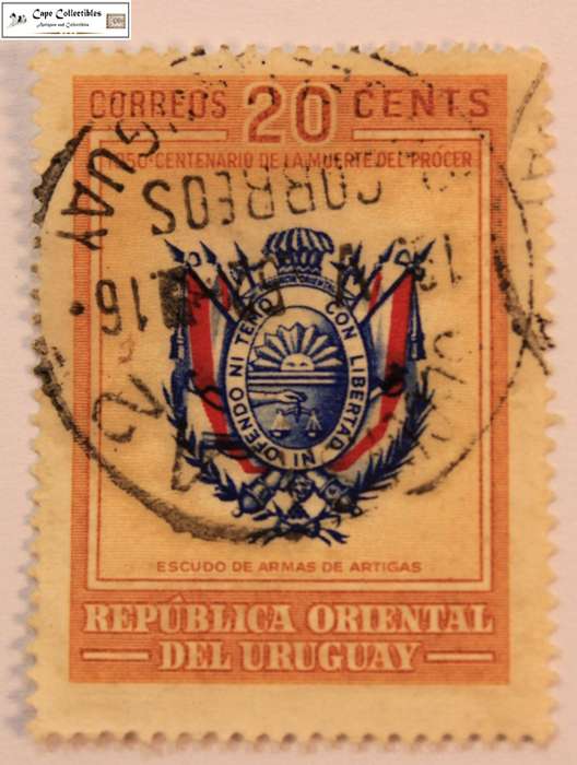 Uruguay 20 Cents 1952 Correos Gen Artigas Arms Stamp (Scott 595)