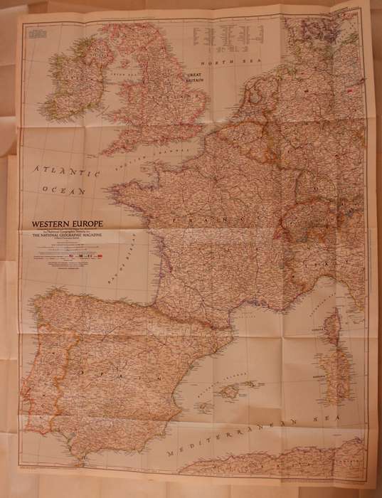 National Geographic Folded Map of Western Europe December 1950.
