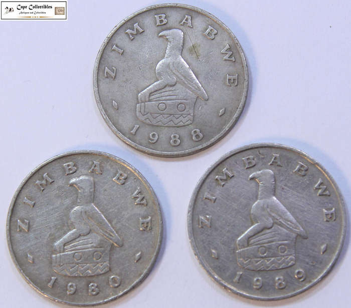 Zimbabwe 1980, 1988 & 1989 20 Cent (Three Coins) Circulated