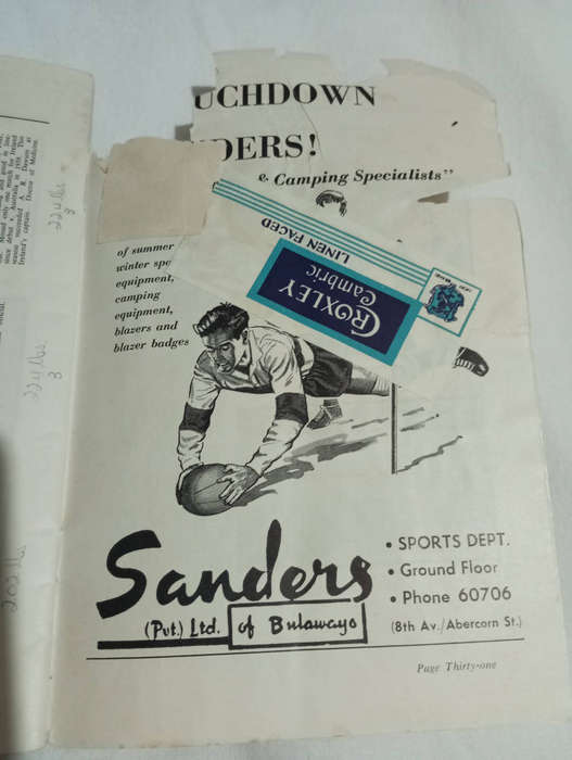 British Lions vs Rhodesia 26.05.1962. Rare some damage to last page only