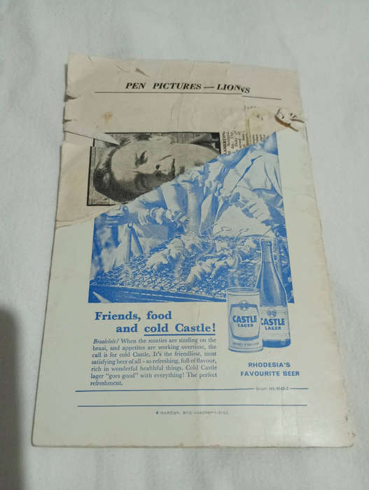 British Lions vs Rhodesia 26.05.1962. Rare some damage to last page only