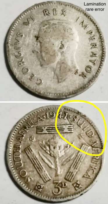 Rare error 1941 SA 3d tickey. Errors are rare in early SA coins