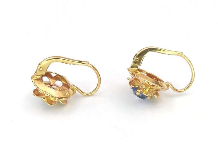 Beautiful 18ct gold blue topaz flower earrings