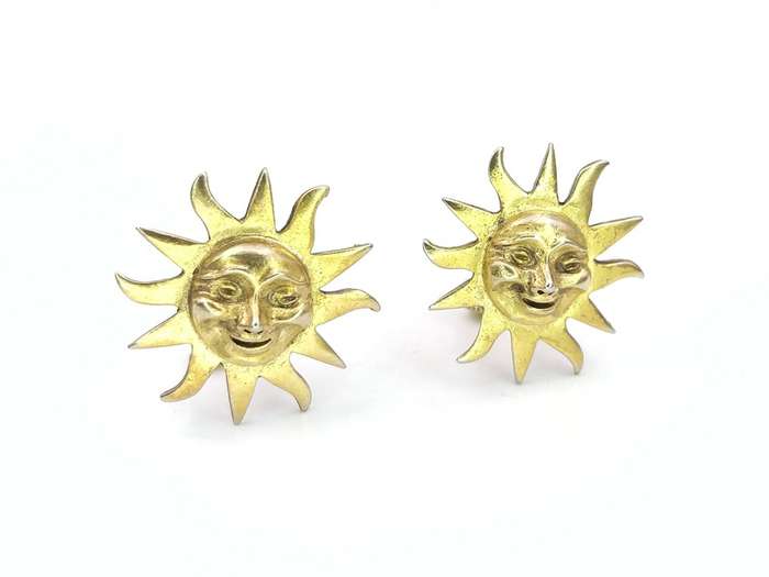 Vintage gilded silver happy sun clip-on earrings