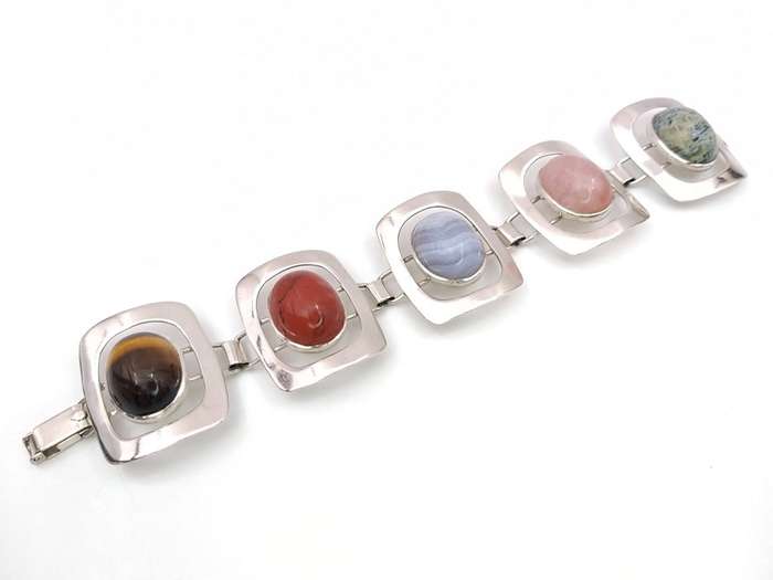 Spectacular Midcentury Modern multi-gem bracelet (sterling silver, WWL)