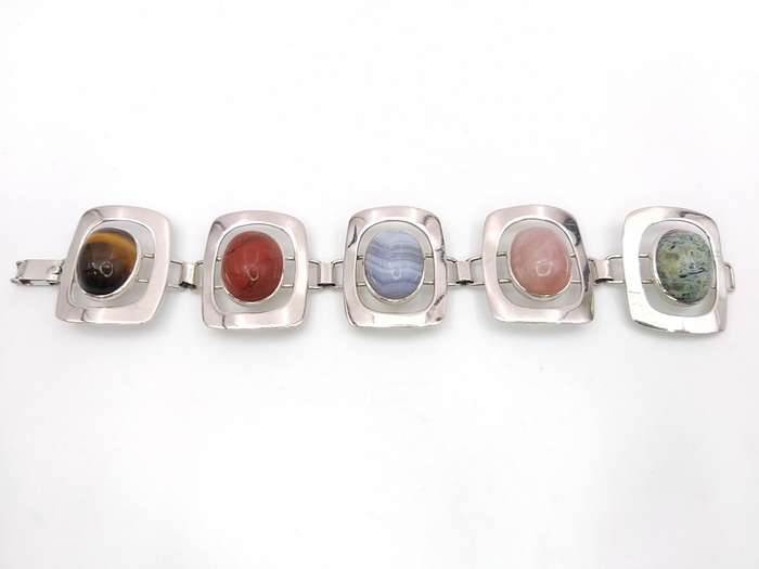 Spectacular Midcentury Modern multi-gem bracelet (sterling silver, WWL)