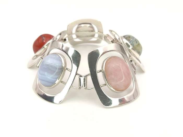 Spectacular Midcentury Modern multi-gem bracelet (sterling silver, WWL)