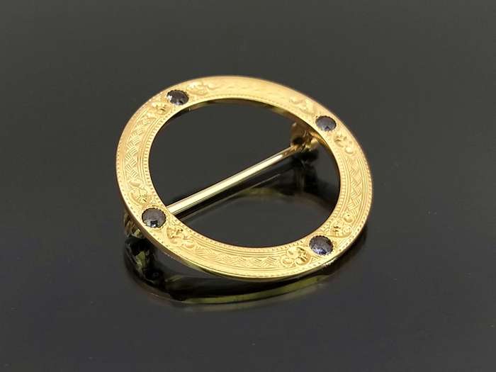 Exquisite 14ct gold & sapphire brooch (American goldsmiths, circa 1900s)