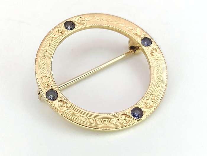 Exquisite 14ct gold & sapphire brooch (American goldsmiths, circa 1900s)