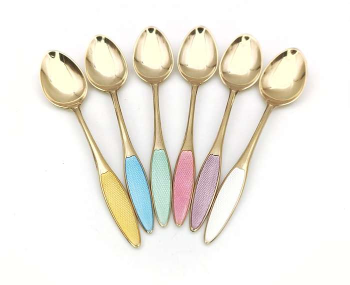 Danish sterling silver & pastel enamel demitasse teaspoons