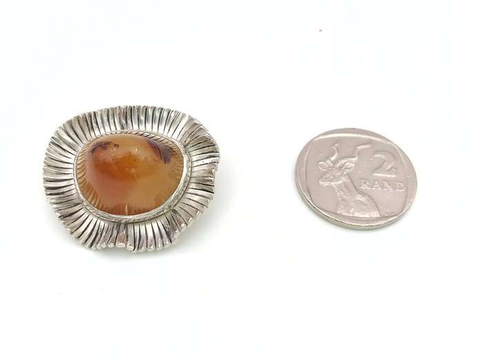 Modernist "WWL" agate and sterling silver brooch