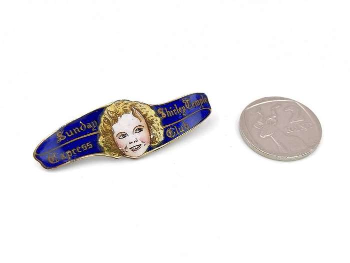 Antique enamel Shirley Temple badge brooch