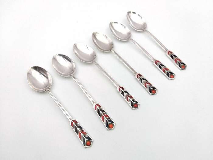 Art Deco sterling silver & enamel demitasse teaspoons