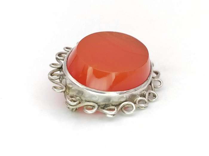 Sterling silver and red carnelian brooch