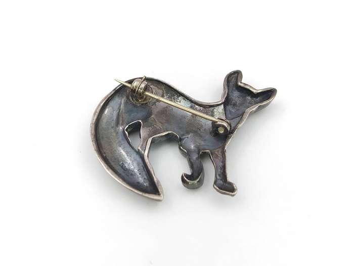 Vintage sterling silver marcasite fox brooch