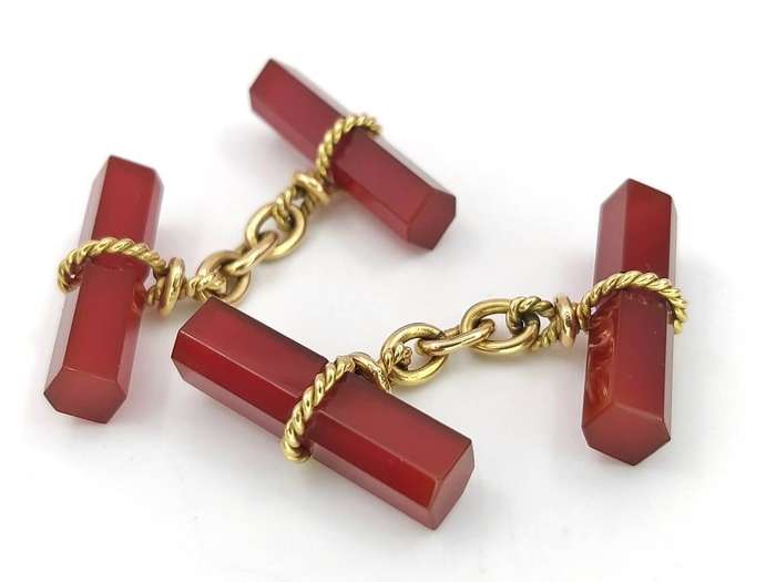 Rare Art Deco carnelian & 18ct gold cuff links
