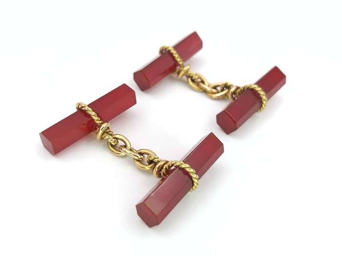 Rare Art Deco carnelian & 18ct gold cuff links