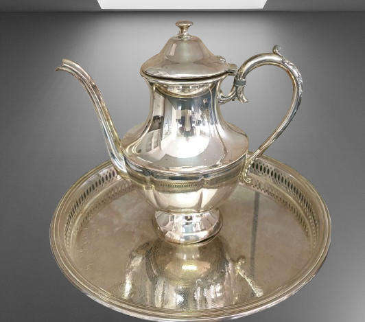 Vintage ESSAY EP Copper lead mounts made in Canada Coffee and Teapot on a EPNS tray