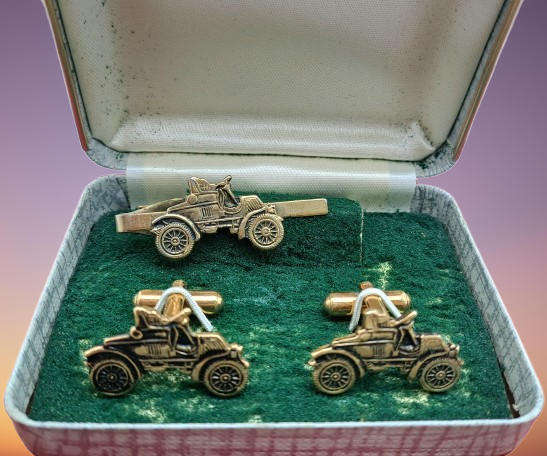 Vintage Old Car Cufflink -Tie Clip set -Boxed