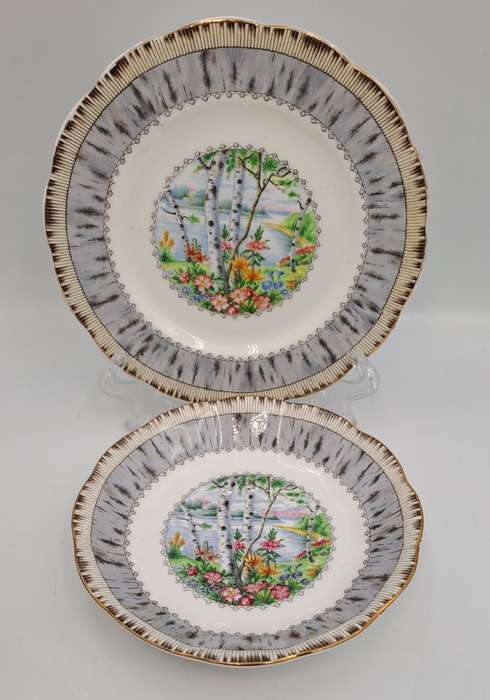 Vintage Royal Albert SILVER BIRCH Tea Trio Bone China England (Cup Has a Hairline Crack)