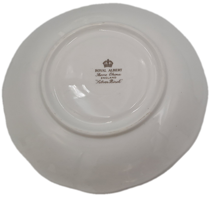 Vintage Royal Albert SILVER BIRCH Tea Trio Bone China England (Cup Has a Hairline Crack)