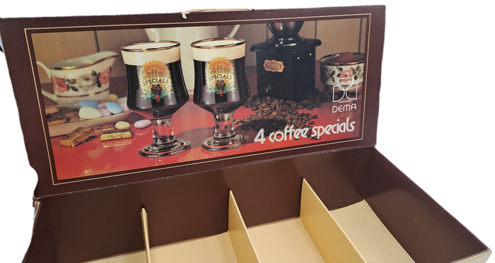 Rare Find - Vintage Dema Coffee Specials set of four glasses in original box