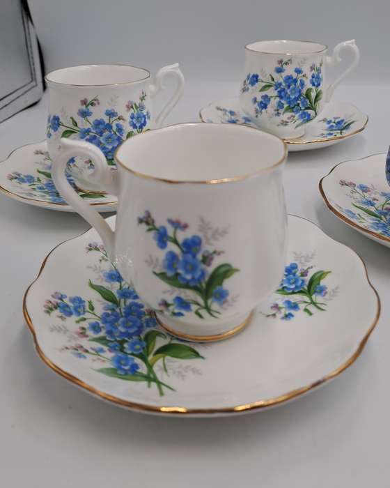 6 Vintage Royal Albert Forget Me Not DemiTasse Cup & Saucer sets