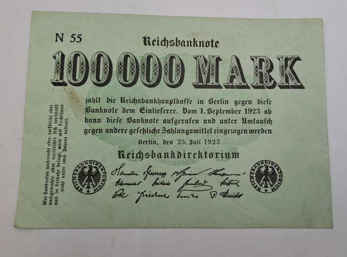 1923 Germany (1871-1948) 100 000 Mark Reichsbanknote