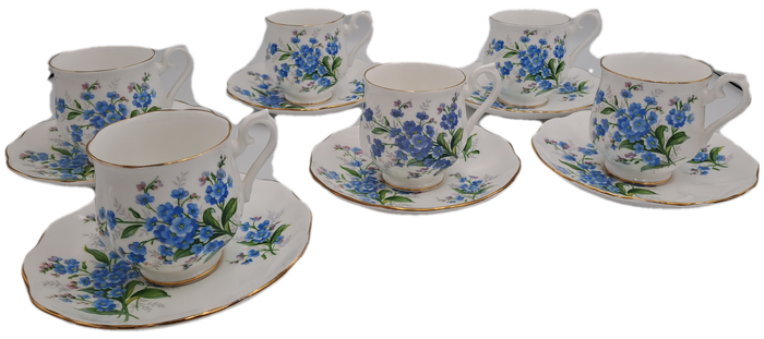 6 Vintage Royal Albert Forget Me Not DemiTasse Cup & Saucer sets