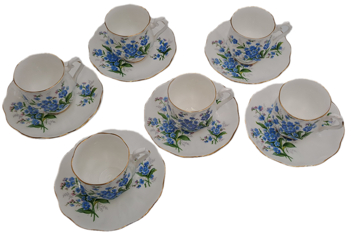 6 Vintage Royal Albert Forget Me Not DemiTasse Cup & Saucer sets
