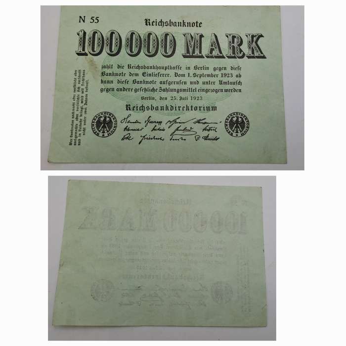 1923 Germany (1871-1948) 100 000 Mark Reichsbanknote