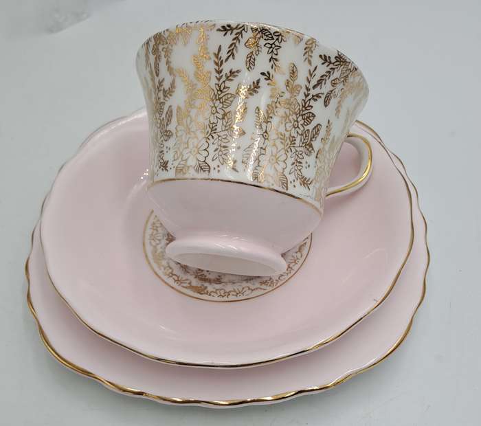 Vintage Royal Vale Bone China Tea Trio (Pink and Gold ) (4 Available)
