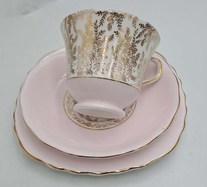 Vintage Royal Vale Bone China Tea Trio (Pink and Gold ) (4 Available)