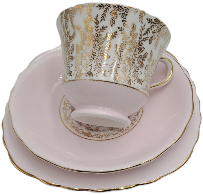 Vintage Royal Vale Bone China Tea Trio (Pink and Gold ) (4 Available)